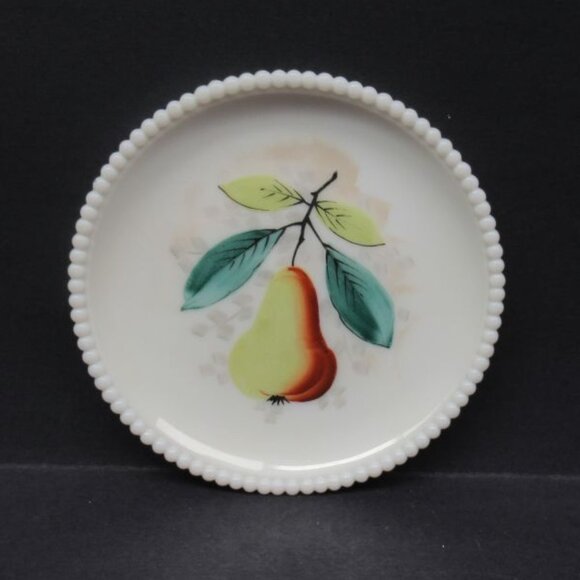 Westmoreland Milk Glass BEADED EDGE 7 1/4 Inch Hand Painted Pear Plate - Picture 3 of 4